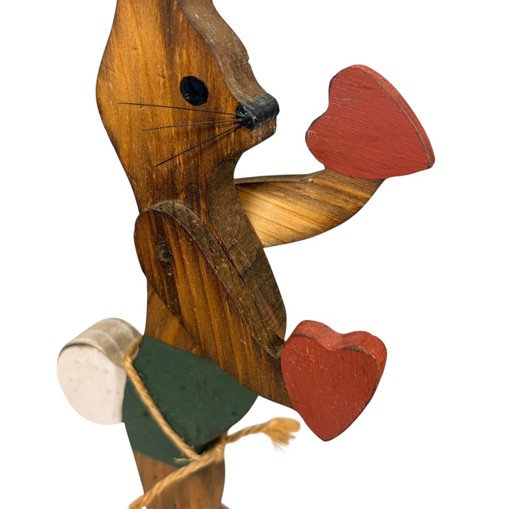 Vintage Folk Art Wooden Bunny Rabbit with Hearts Figurine 12.5" Primitive - Picture 6 of 13
